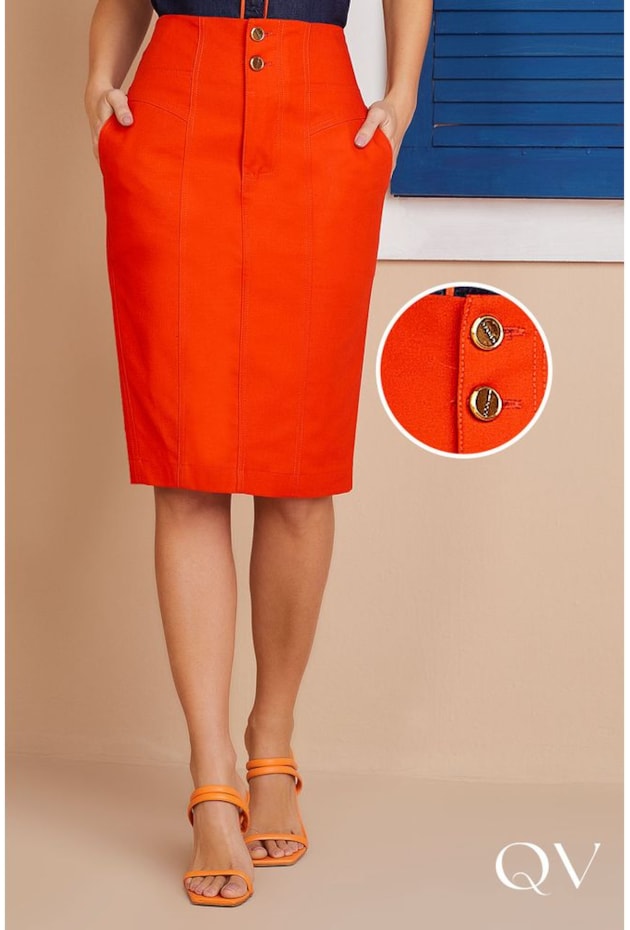 SAIA LÁPIS EM SARJA LARANJA - TITANIUM JEANS SAIA LÁPIS EM SARJA LARANJA - TITANIUM JEANS