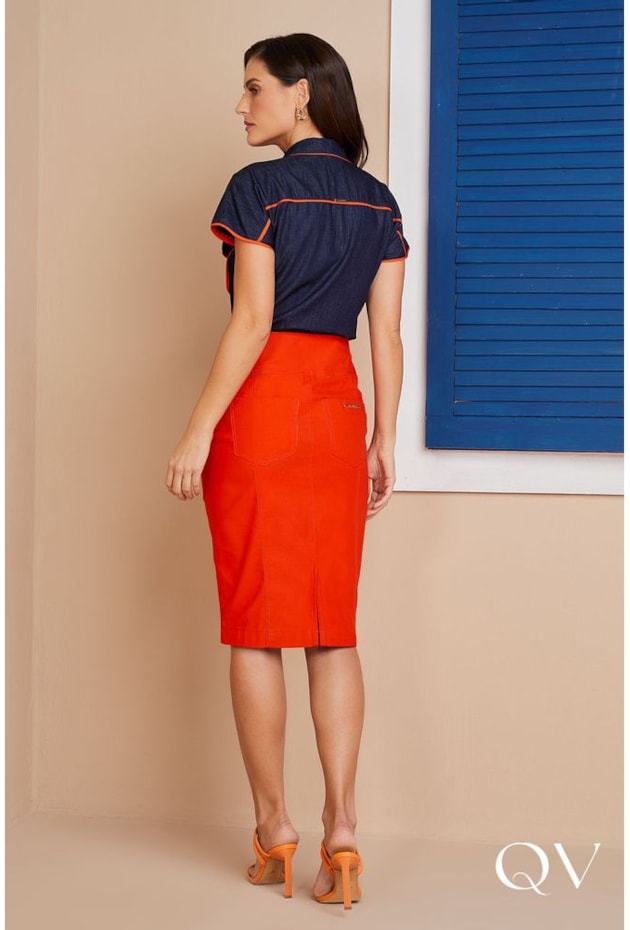 SAIA LÁPIS EM SARJA LARANJA - TITANIUM JEANS SAIA LÁPIS EM SARJA LARANJA - TITANIUM JEANS