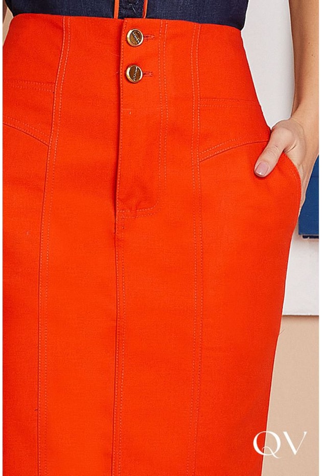 SAIA LÁPIS EM SARJA LARANJA - TITANIUM JEANS SAIA LÁPIS EM SARJA LARANJA - TITANIUM JEANS
