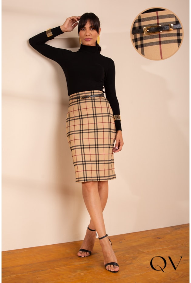 SAIA LAPIS ESTAMPA XADREZ BEGE - LEKAZIS SAIA LAPIS ESTAMPA XADREZ BEGE - LEKAZIS