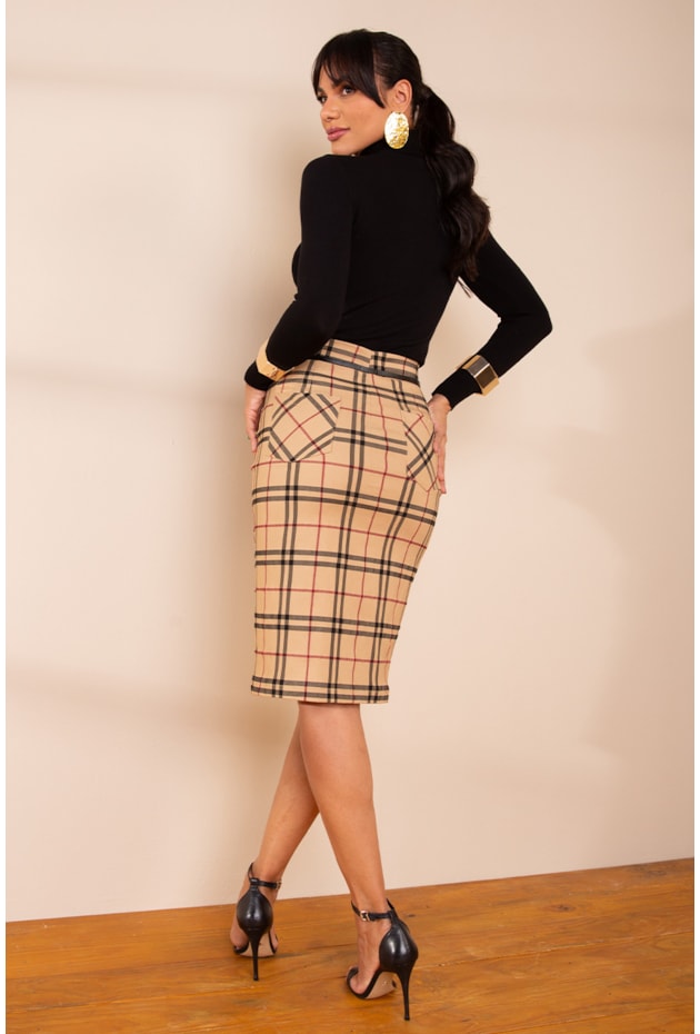 SAIA LAPIS ESTAMPA XADREZ BEGE - LEKAZIS SAIA LAPIS ESTAMPA XADREZ BEGE - LEKAZIS