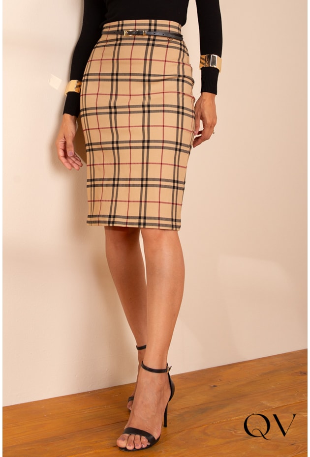 SAIA LAPIS ESTAMPA XADREZ BEGE - LEKAZIS SAIA LAPIS ESTAMPA XADREZ BEGE - LEKAZIS