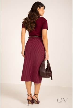 SAIA LÁPIS MIDI EM ALFAIATARIA RISCA DE GIZ BORDÔ - LEKAZIS