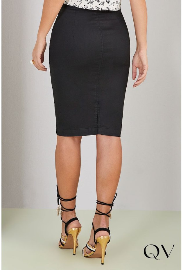 SAIA LÁPIS RESINADA COM ZÍPER FRONTAL PRETO - TITANIUM JEANS SAIA LÁPIS RESINADA COM ZÍPER FRONTAL PRETO - TITANIUM JEANS