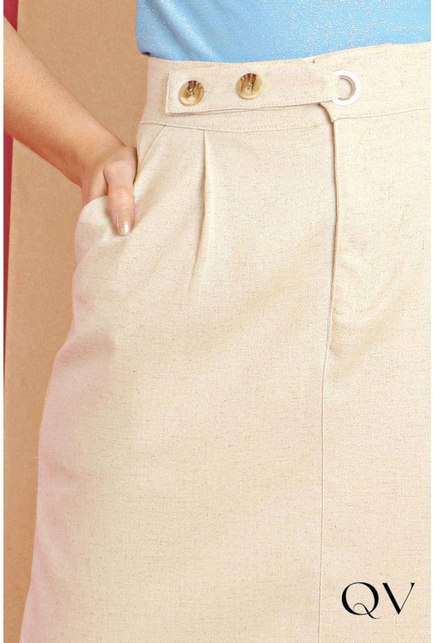SAIA LINHO COM BOLSOS BEGE - PURO SHARMY SAIA LINHO COM BOLSOS BEGE - PURO SHARMY