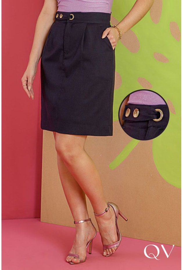 SAIA LINHO COM BOLSOS MARINHO - PURO SHARMY SAIA LINHO COM BOLSOS MARINHO - PURO SHARMY