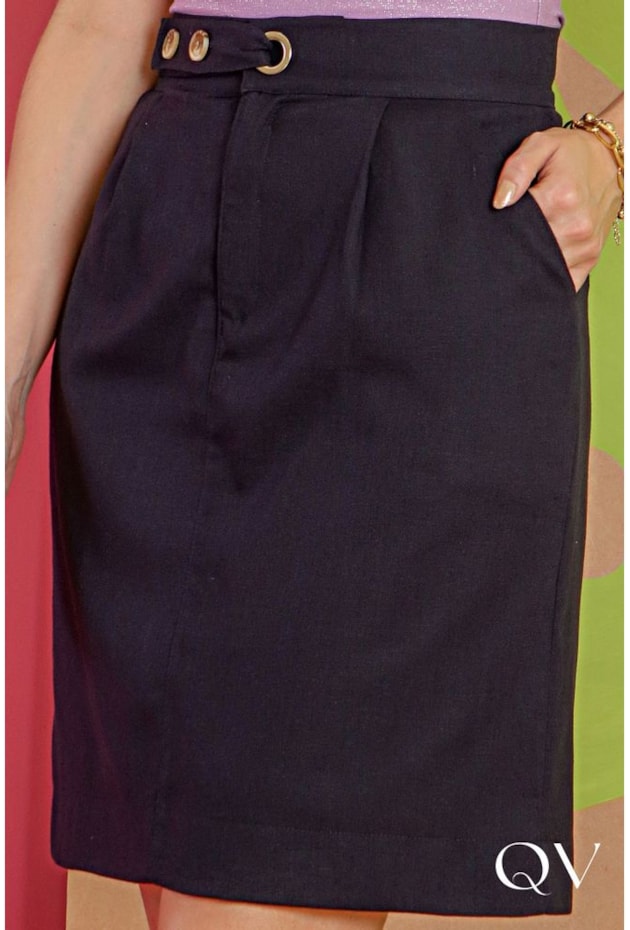 SAIA LINHO COM BOLSOS MARINHO - PURO SHARMY SAIA LINHO COM BOLSOS MARINHO - PURO SHARMY