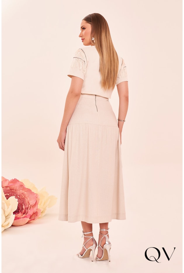 SAIA LINHO CÓS COM FIVELA BEGE - FASCÍNIUS SAIA LINHO CÓS COM FIVELA BEGE - FASCÍNIUS