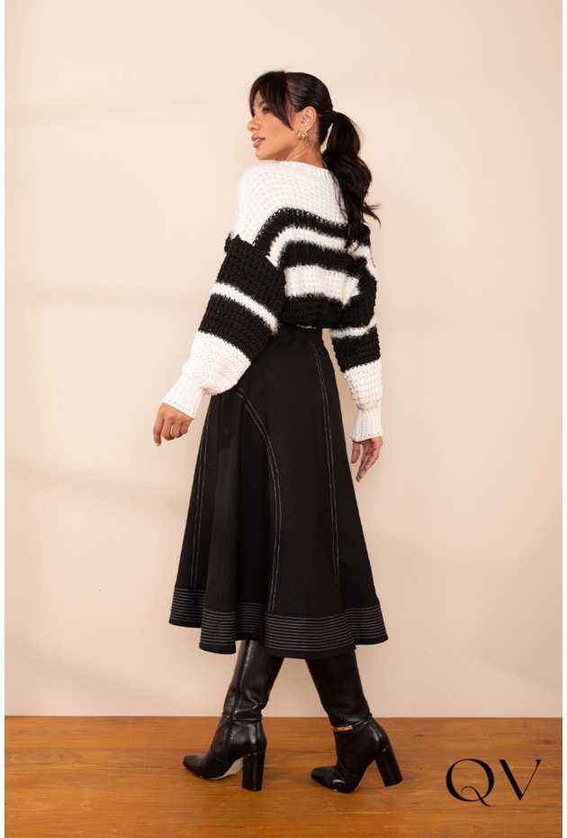 SAIA LINHO PESPONTADO PRETO - LEKAZIS SAIA LINHO PESPONTADO PRETO - LEKAZIS