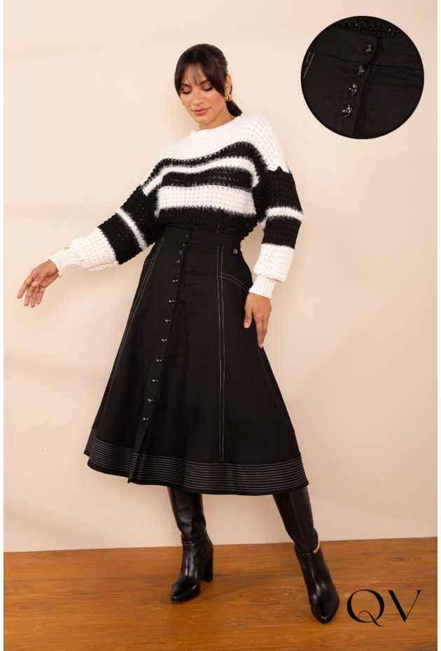 SAIA LINHO PESPONTADO PRETO - LEKAZIS SAIA LINHO PESPONTADO PRETO - LEKAZIS