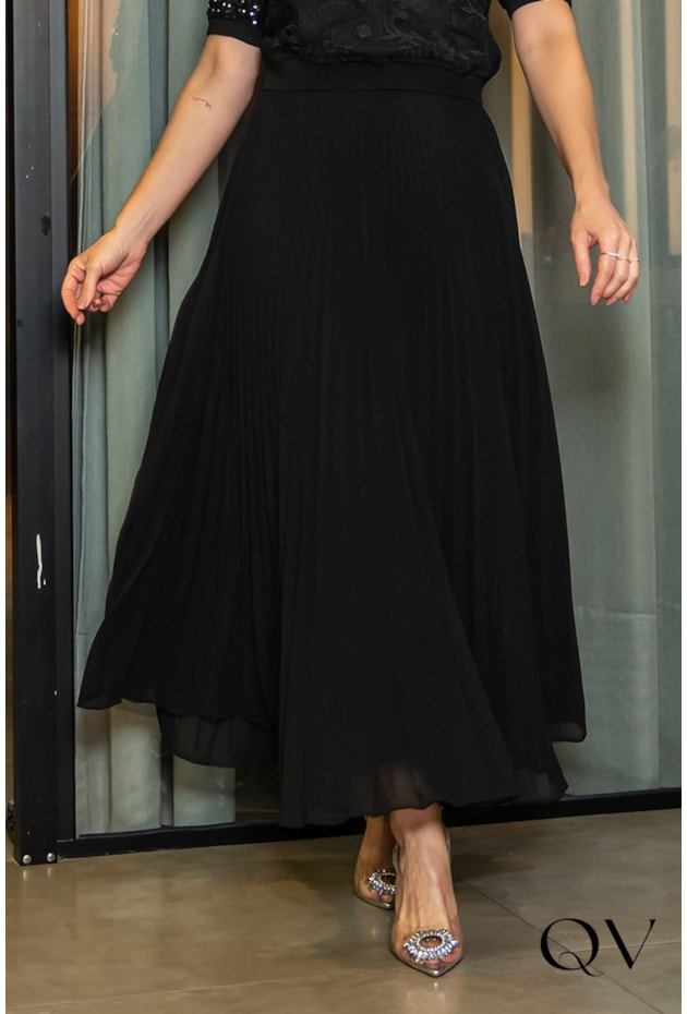 SAIA LONGA CHIFFON PLISSADA PRETO - LUZIA FAZZOLLI SAIA LONGA CHIFFON PLISSADA PRETO - LUZIA FAZZOLLI
