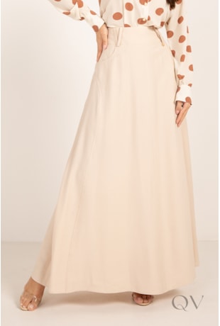SAIA LONGA COM BOLSO EM VISCOSE ALFAIATARIA BEGE - LEKAZIS