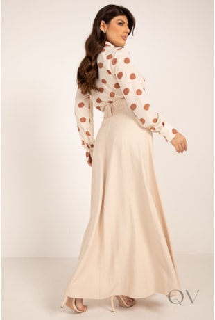 SAIA LONGA COM BOLSO EM VISCOSE ALFAIATARIA BEGE - LEKAZIS