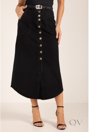 SAIA LONGA COM BOTÕES EM JEANS PRETO - LEKAZIS
