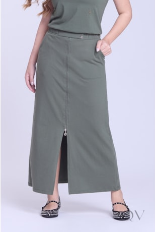 SAIA LONGA COM FENDA EM MOLETINHO VERDE MILITAR - HAPUK