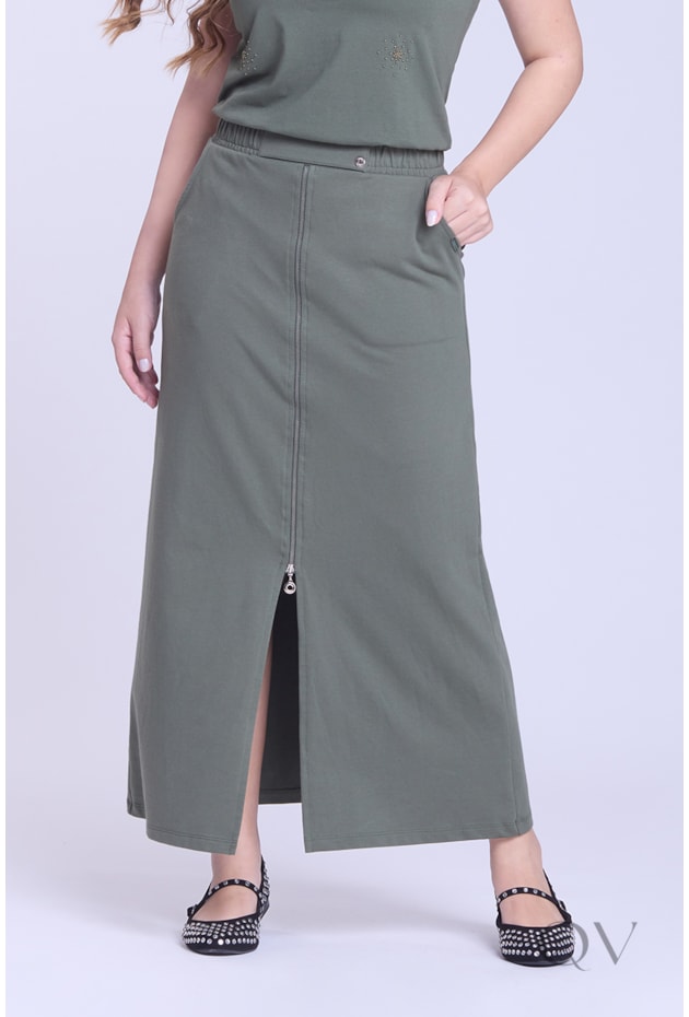 SAIA LONGA COM FENDA EM MOLETINHO VERDE MILITAR - HAPUK
