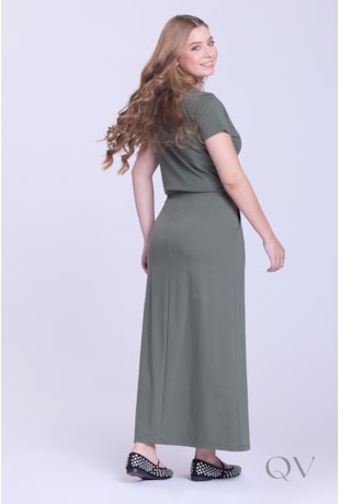 SAIA LONGA COM FENDA EM MOLETINHO VERDE MILITAR - HAPUK