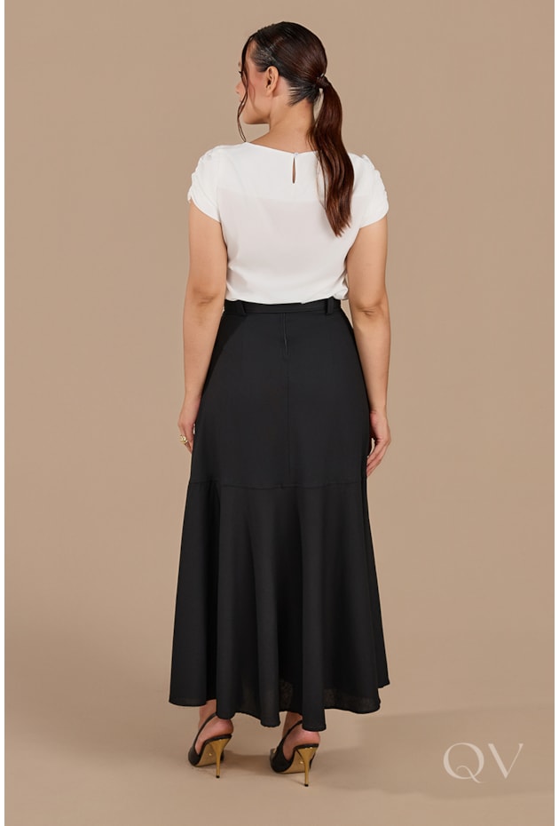 SAIA LONGA COM PASSANTES EM VISCOLINHO PRETO - JANY PIM