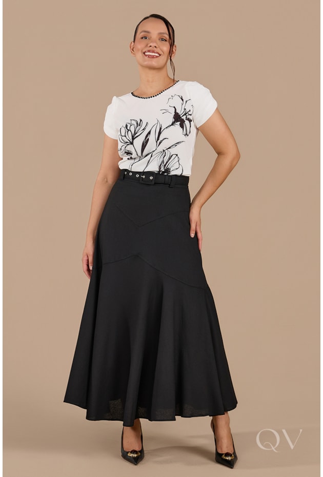 SAIA LONGA COM PASSANTES EM VISCOLINHO PRETO - JANY PIM