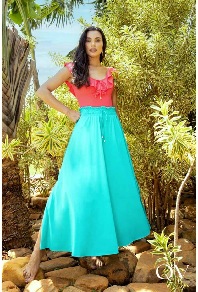 SAIA LONGA COM SHORTS VERDE ÁGUA - LEKAZIS SAIA LONGA COM SHORTS VERDE ÁGUA - LEKAZIS