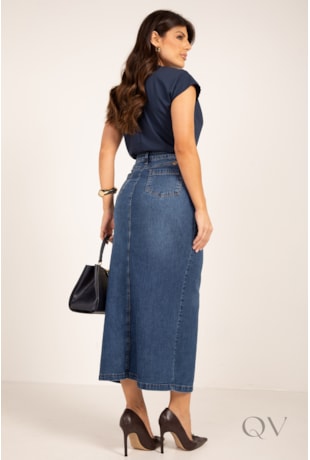 SAIA LONGA COM VISTA EM JEANS ESCURO - LEKAZIS