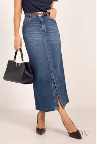 SAIA LONGA COM VISTA EM JEANS ESCURO - LEKAZIS