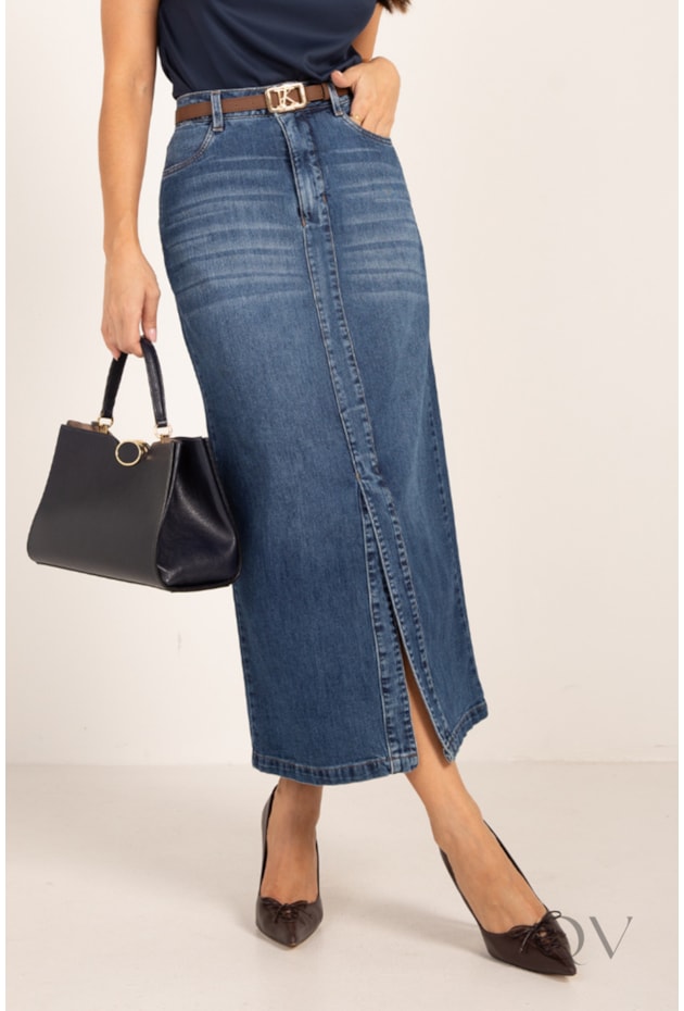 SAIA LONGA COM VISTA EM JEANS ESCURO - LEKAZIS