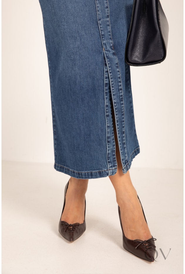 SAIA LONGA COM VISTA EM JEANS ESCURO - LEKAZIS