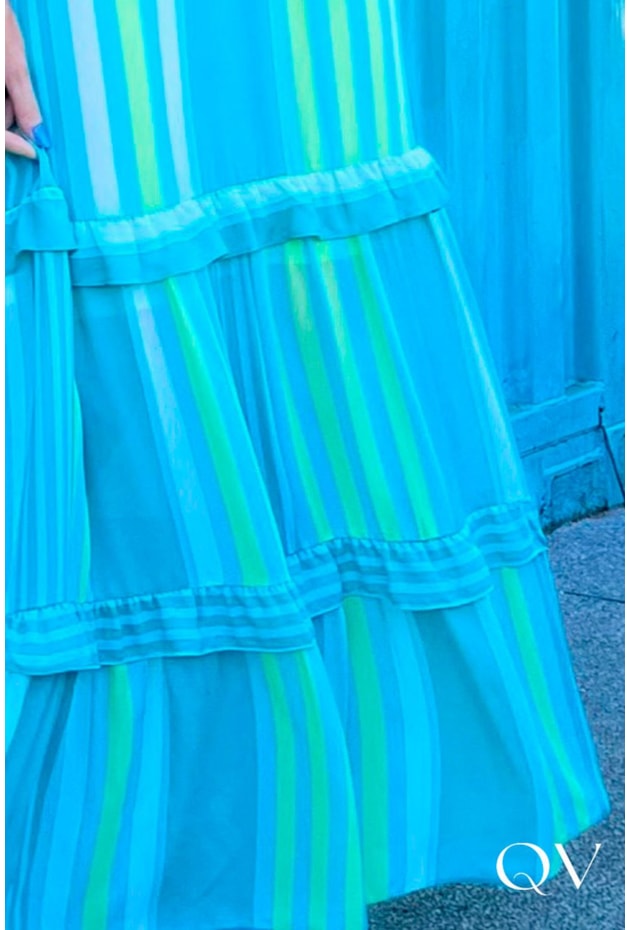 SAIA LONGA CREPE TRÊS MARIAS LISTRADA VERDE - EVA BELLA SAIA LONGA CREPE TRÊS MARIAS LISTRADA VERDE - EVA BELLA