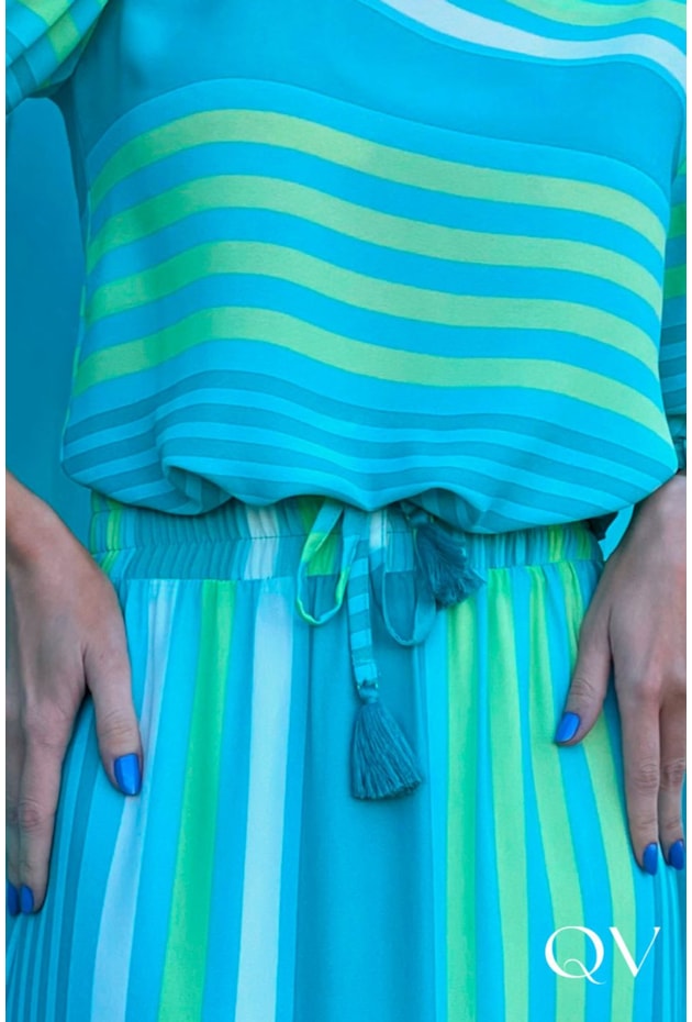 SAIA LONGA CREPE TRÊS MARIAS LISTRADA VERDE - EVA BELLA SAIA LONGA CREPE TRÊS MARIAS LISTRADA VERDE - EVA BELLA