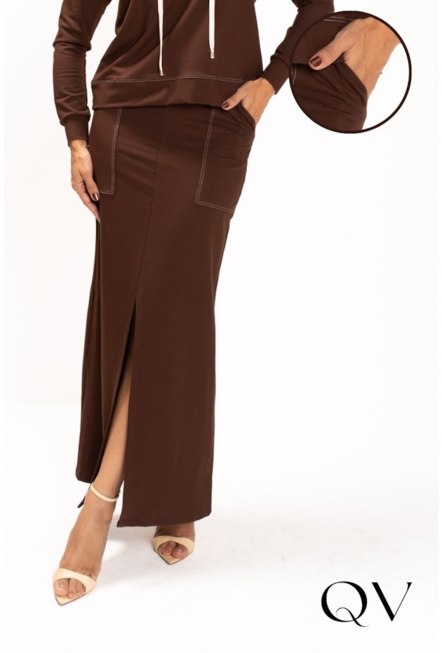 SAIA LONGA EM MALHA MOLETOM MARROM - LEKAZIS