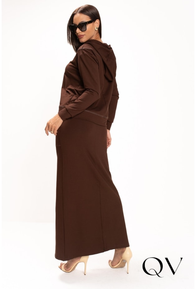 SAIA LONGA EM MALHA MOLETOM MARROM - LEKAZIS