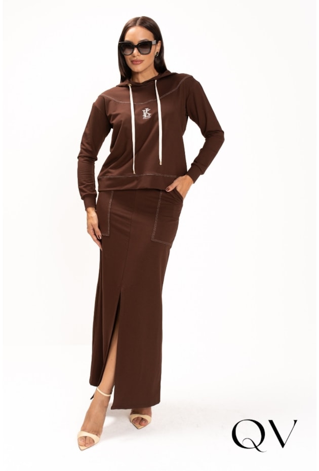 SAIA LONGA EM MALHA MOLETOM MARROM - LEKAZIS