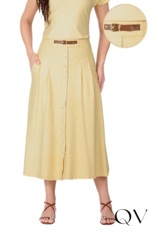 SAIA LONGA EM MALHA VISCOSE MESCLADA COM LINHO AMARELO - HAPUK