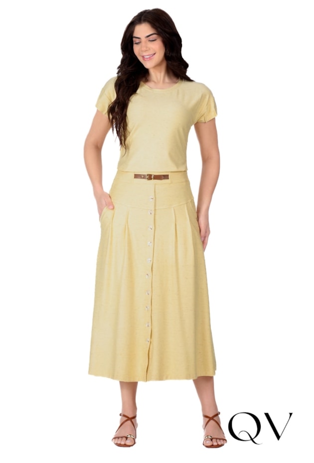 SAIA LONGA EM MALHA VISCOSE MESCLADA COM LINHO AMARELO - HAPUK