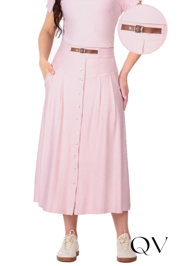 SAIA LONGA EM MALHA VISCOSE MESCLADA COM LINHO ROSA - HAPUK