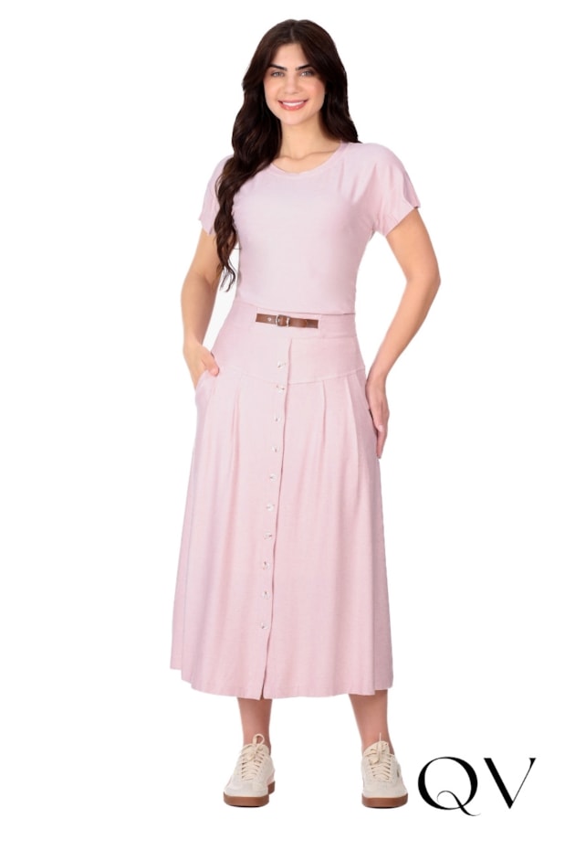 SAIA LONGA EM MALHA VISCOSE MESCLADA COM LINHO ROSA - HAPUK