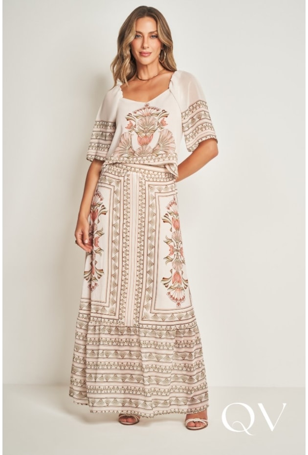 SAIA LONGA EM PLANO CHIFFON SOFT VERDE - DOCE TRAMA