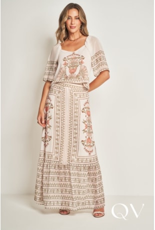 SAIA LONGA EM PLANO CHIFFON SOFT VERDE - DOCE TRAMA