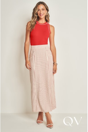 SAIA LONGA EM PLANO LINEN VERMELHO COM RISCA DE GIZ - DOCE TRAMA