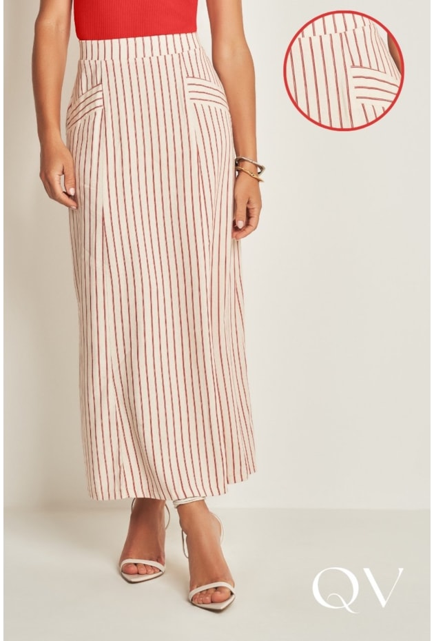 SAIA LONGA EM PLANO LINEN VERMELHO COM RISCA DE GIZ - DOCE TRAMA