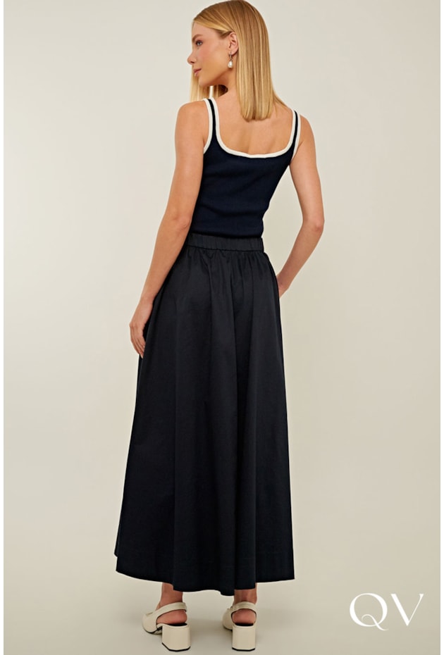 SAIA LONGA EM TRICOLINE GODÊ AZUL MARINHO - LINDA DE MORRER