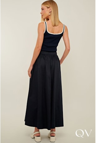 SAIA LONGA EM TRICOLINE GODÊ AZUL MARINHO - LINDA DE MORRER SAIA LONGA EM TRICOLINE GODÊ AZUL MARINHO - LINDA DE MORRER