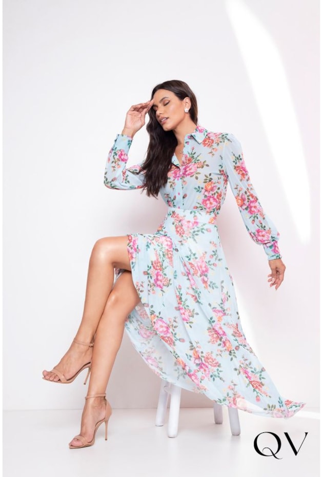 SAIA LONGA EM TULE FLORAL AZUL - LEKAZIS SAIA LONGA EM TULE FLORAL AZUL - LEKAZIS