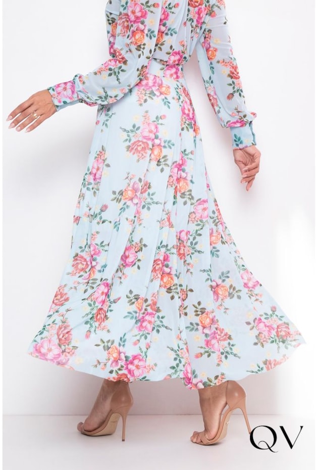 SAIA LONGA EM TULE FLORAL AZUL - LEKAZIS SAIA LONGA EM TULE FLORAL AZUL - LEKAZIS