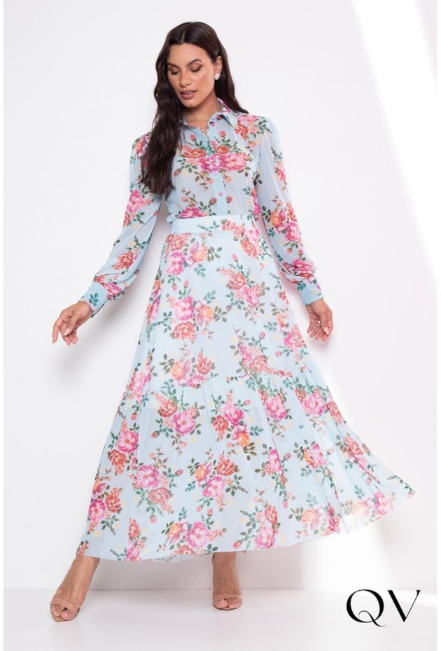 SAIA LONGA EM TULE FLORAL AZUL - LEKAZIS SAIA LONGA EM TULE FLORAL AZUL - LEKAZIS