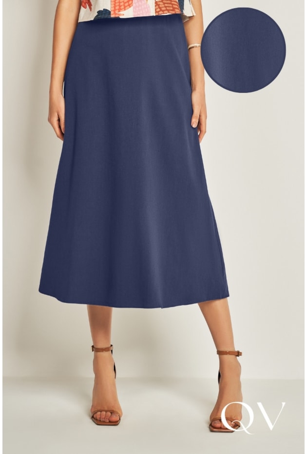 SAIA LONGA EM VISCOLINHO AZUL MARINHO - DOCE TRAMA