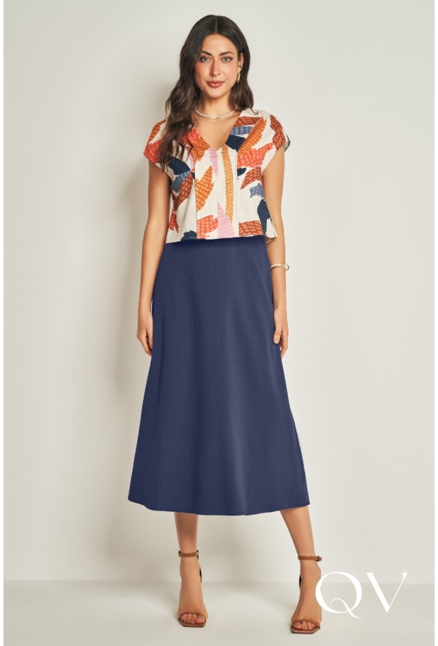 SAIA LONGA EM VISCOLINHO AZUL MARINHO - DOCE TRAMA