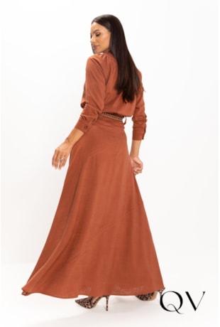 SAIA LONGA EM VISCOLINHO CARAMELO - LEKAZIS SAIA LONGA EM VISCOLINHO CARAMELO - LEKAZIS