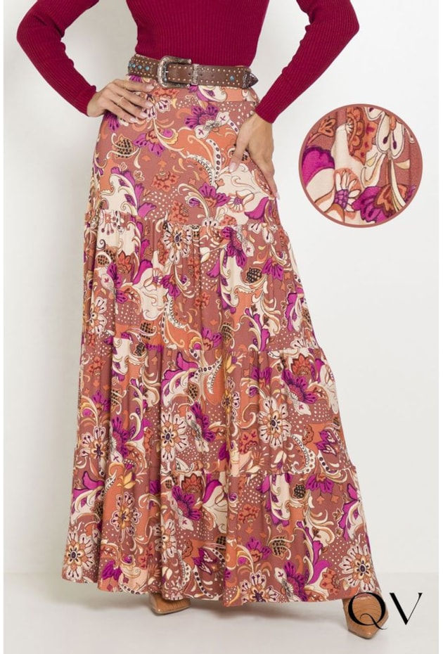 SAIA LONGA ESTAMPADA CARAMELO - LEKAZIS SAIA LONGA ESTAMPADA CARAMELO - LEKAZIS